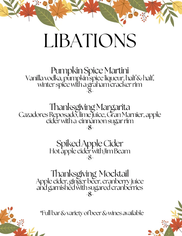 Thanksgiving Menu 2024 Libations